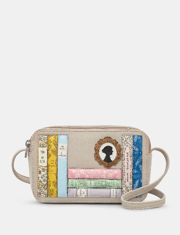 Jane Austen Bookworm Warm Grey Leather Porter Cross Body Bag