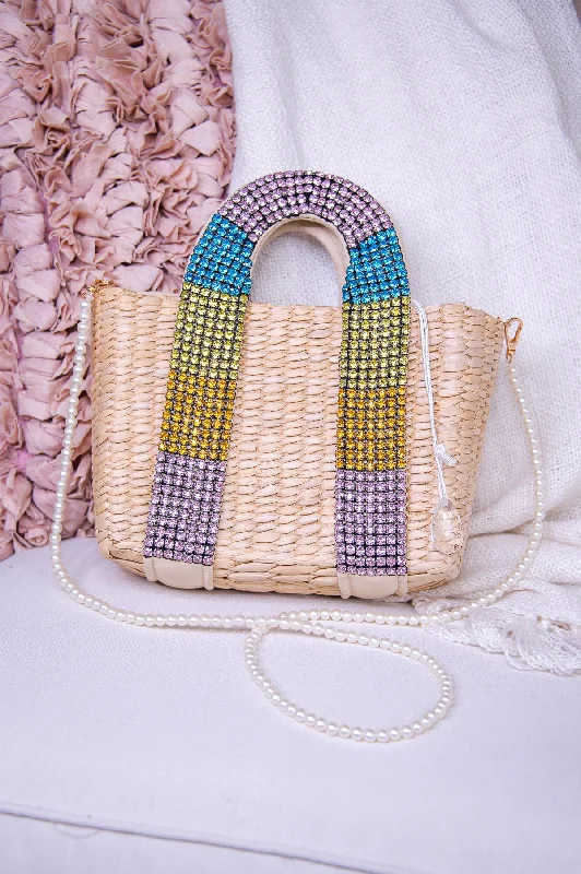 Completely In Tune Natural/Multi Color Woven Rainbow Bling Bag - BAG1876NA