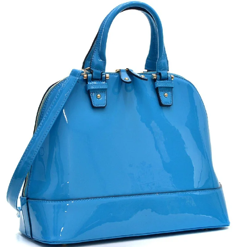 Dasein Patent Dome Zip Around Flat Bottom Fashion Hand Bag