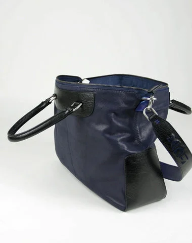 Classic Large Womens Dark Blue & Black Leather Work Handbag Purse Leather Shoulder Purse Bag for Ladies