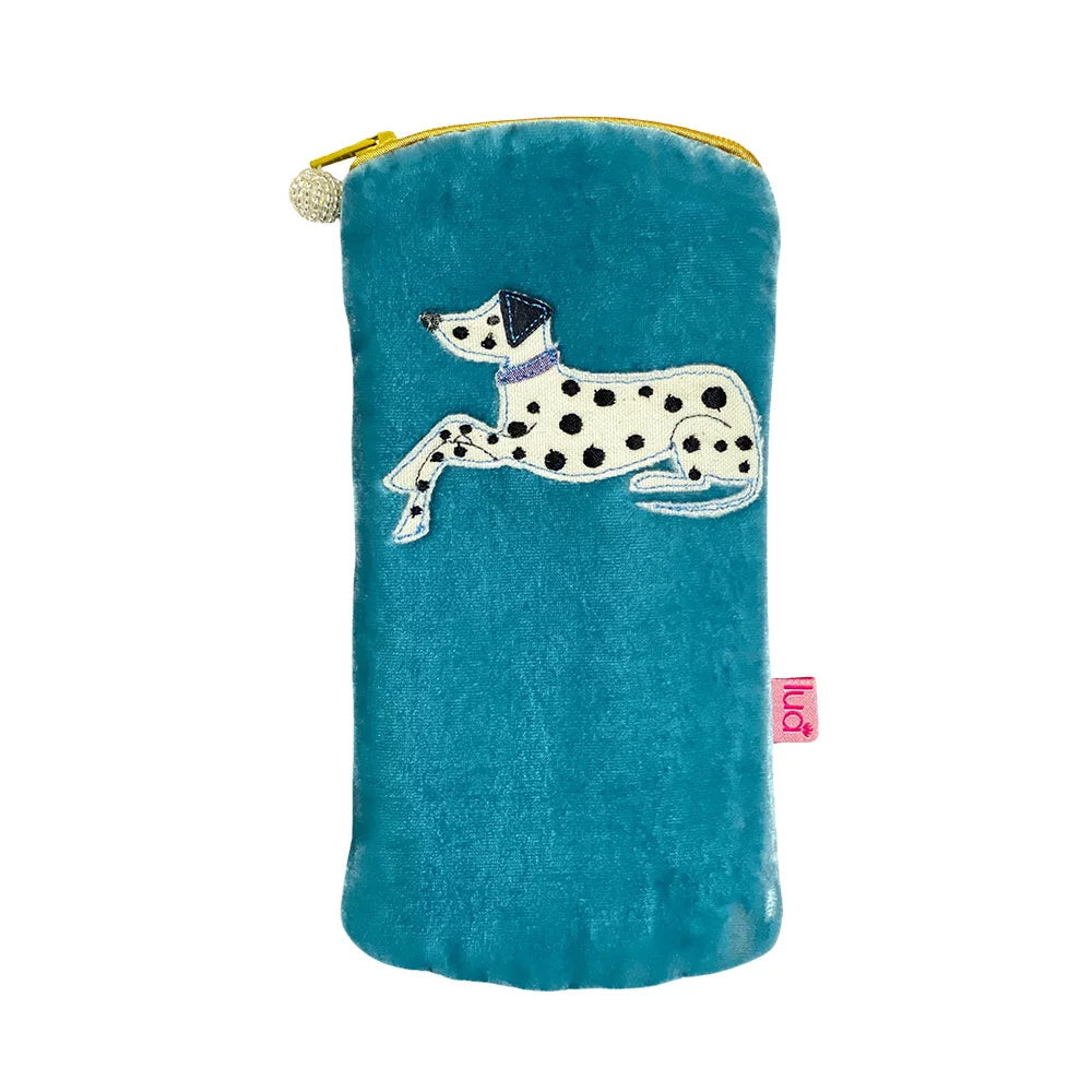 PU208 Teal Dalmatian Velvet Zipped Glasses Purse By Lua