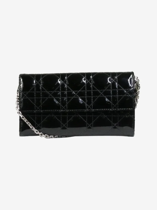 Black 2014 silver hardware patent Lady Dior Wallet On Chain