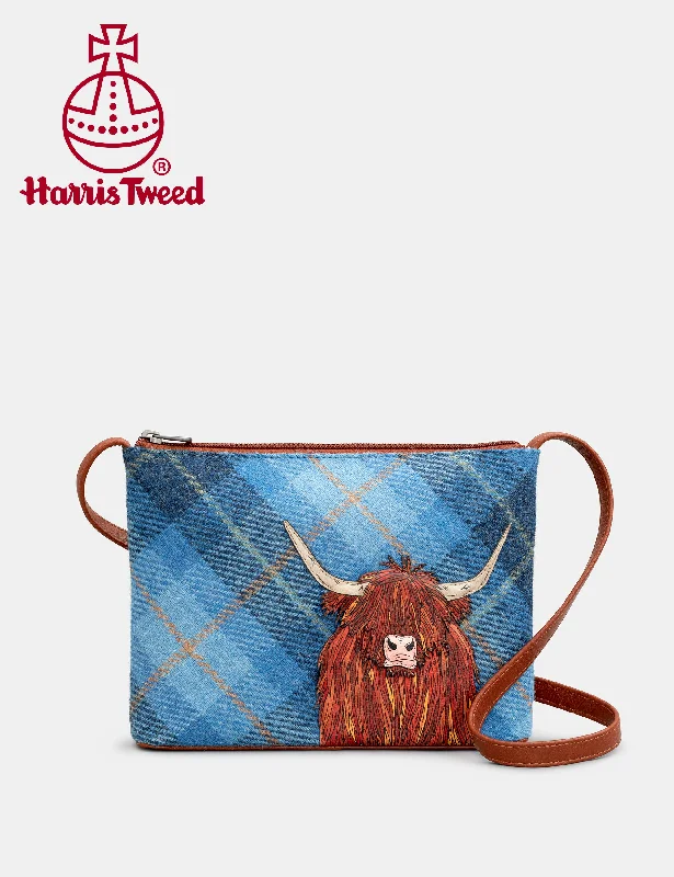 Highland Cow Harris Tweed & Leather Cross Body Bag