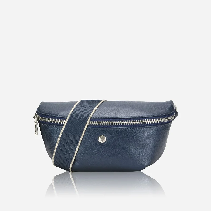 Osaka Slim Ladies Leather Waist Bag, Metallic Indigo