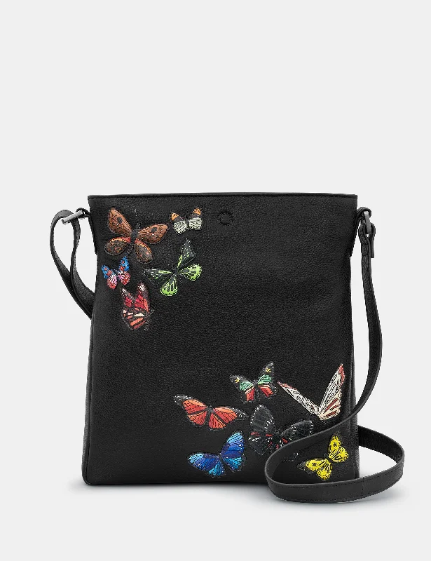 Amongst Butterflies Black Leather Bryant Cross Body Bag