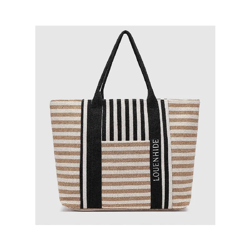 Bag Beach Sorrento Canvas - Taupe & Black Stripe