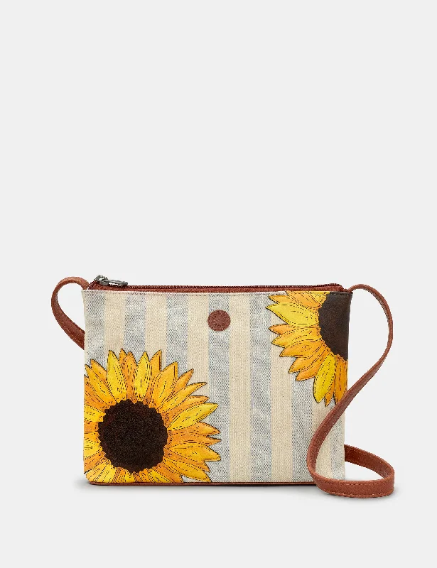 Sunflower Bloom Leather And Canvas Cross Body Bag