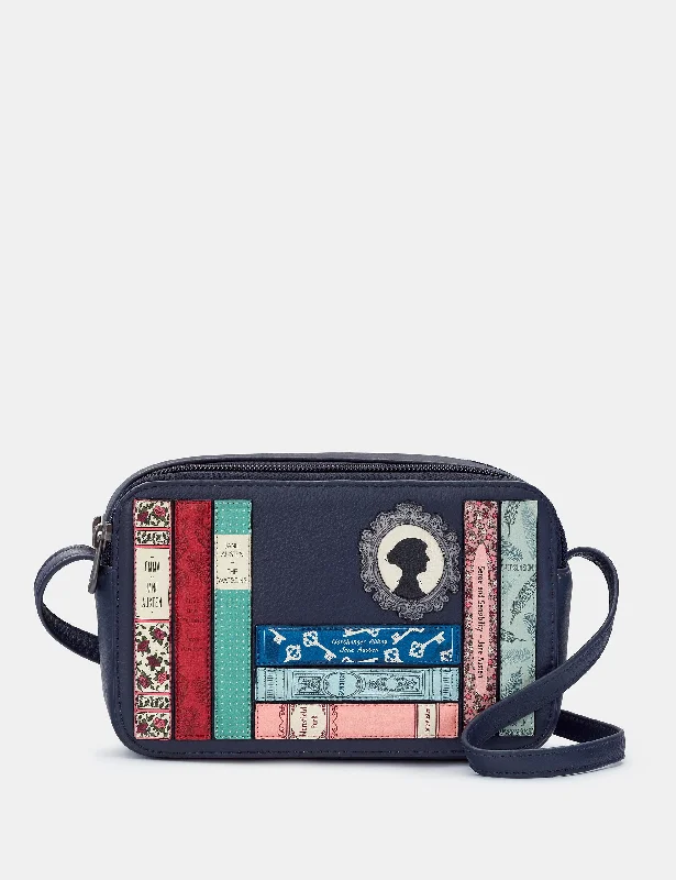 Jane Austen Bookworm Navy Leather Porter Cross Body Bag