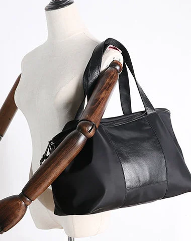 Nylon Leather Gym Handbag Purse Womens Black Nylon Shoulder Bag Nylon Travel Purse for Ladies