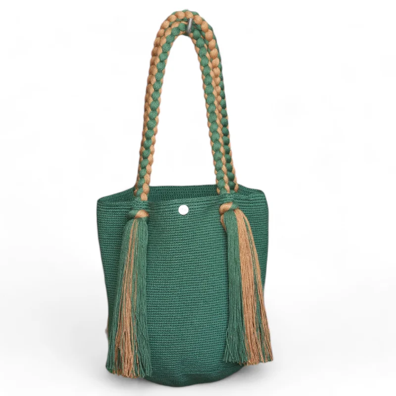 Handmade Teal Tote Bag with Long Tassels