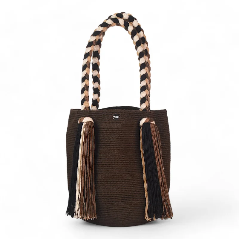 Handmade Brown Tote Bag with Long Tassels